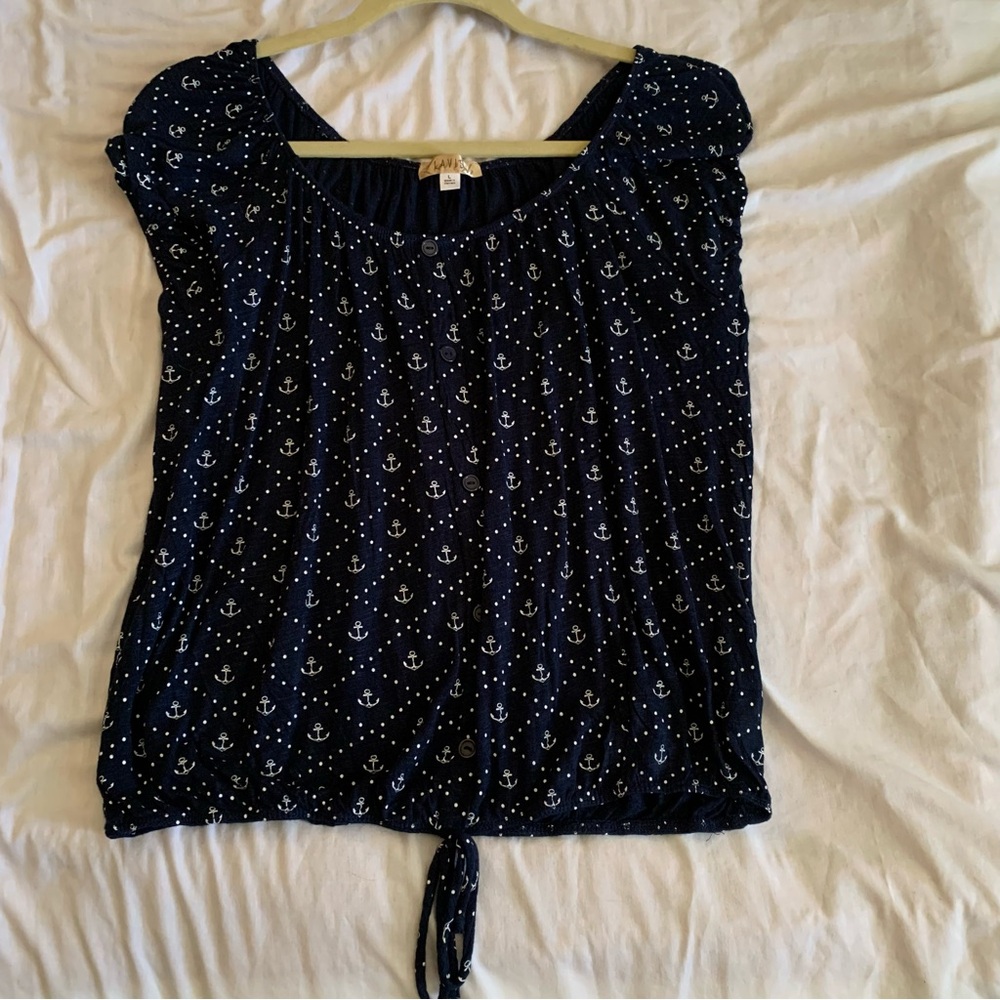 Lavish Navy & White Short Sleeve Anchor Shirt